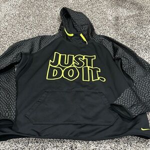 Nike Black and Neon Yellow Hoodie